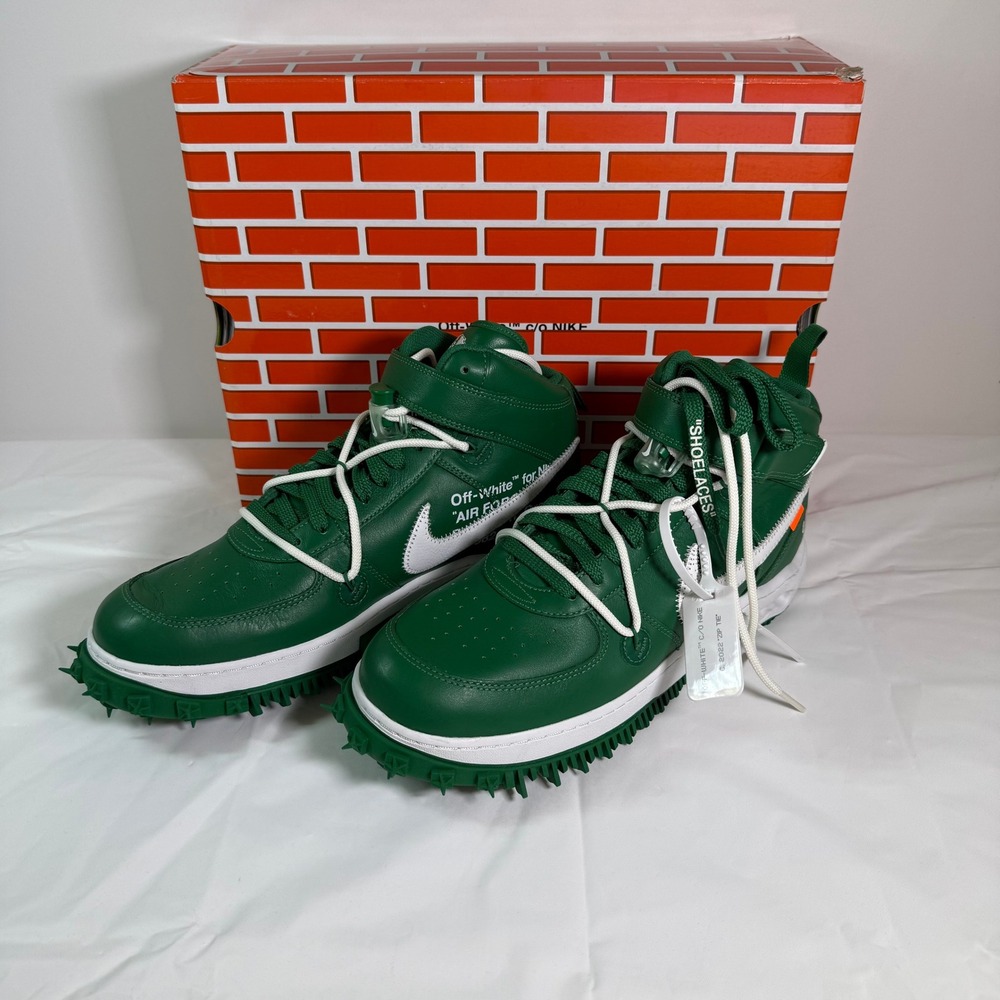 Nike Air Force 1 Mid Off-White Pine Green Mens 12 DR0500-300 Virgil Abloh Shoes